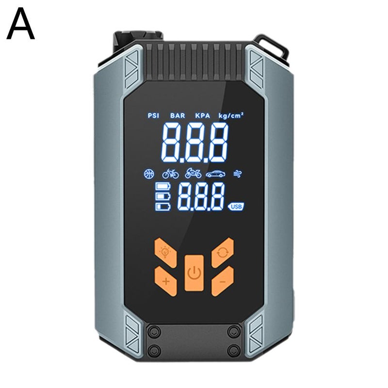 Portable car air pump with wireless tire inflator, all-in-one emergency jump starter, automatic tire inflator.